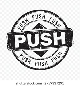 Push instruction rubber stamp icon in black grunge style for door or handle direction vector