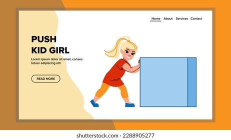 push kid girl vector. child boy, children happy, childhood smile, cute play, caucasian together push kid girl web flat cartoon illustration