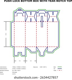 Empurrar Bloqueio Caixa Inferior Die Cut Modelo com Entalhe rasgar Design Superior