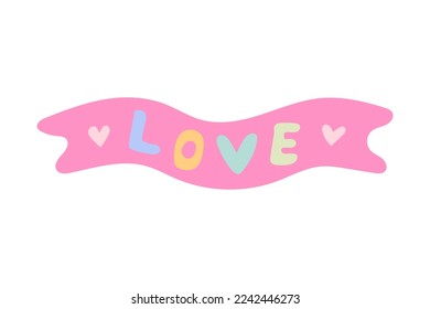 Push Love on a Pink Ribbon. Valentines Day Card. Vector illustration