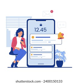 Push notification vector concept. Vector flat illustration