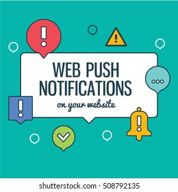 Push notifications elements linear icons set with text. Modern vector design element on white background, flat outline design.
