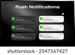 Push notifications icons. Message bubble icons. Smartphone. Flat style. Vector icons.