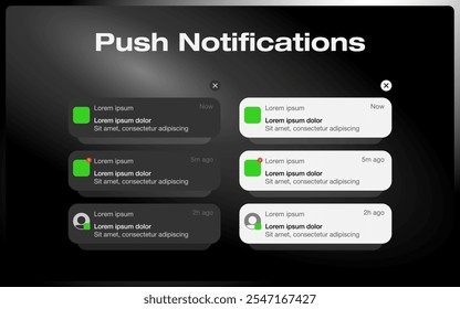 Ícones de notificações por push. Ícones de bolhas de mensagem. Smartphone. Estilo plano. Ícones de vetor.