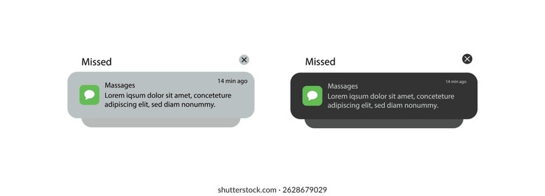 Push notifications icons. Notification template Message Interface. Message bubble icons.  displaying alerts and messages on the screen. Vector.