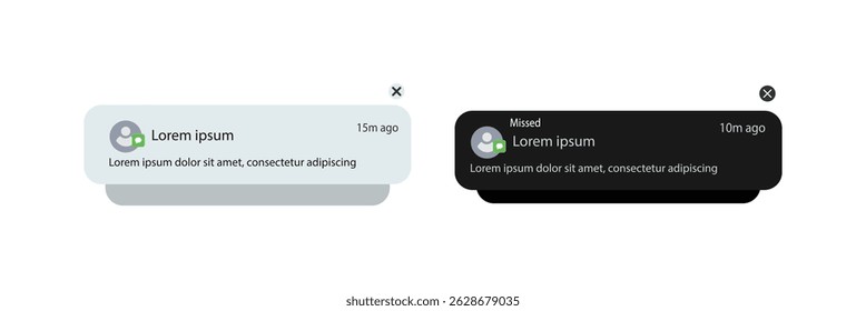 Ícones de notificações por push. Interface de mensagem do modelo de notificação. Ícones de bolhas de mensagem. exibindo alertas e mensagens na tela. Vetor.