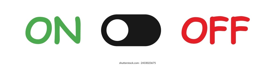 Schalter für Ein- und Ausschalten. Ein- und Ausschalten. Schieberegler-Symbolschaltfläche. Symbol-Steuertasten ON OFF im Vektordesign