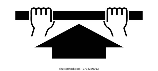 Push to Open Safety Icon mit stilisierten Händen und Pfeilen - Hochwertiges Vektorgrafik-Stockbild
