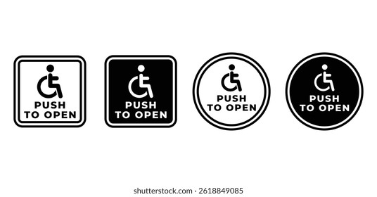 Push to Open Wheelchair Accessibility Icons Black and White Color Vector Design