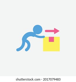  push pictogram, man and box, delivery, vector illustration