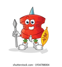 push pin african tribal fighter mascot. cartoon vector