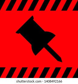 Push pin black on red background, vector illustration for design.