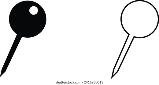 Push Pin Black and White Icon