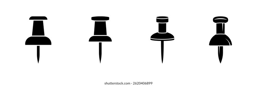Push Pin Clip Art Black Color Huge Collection, Creative Concept And White Background.