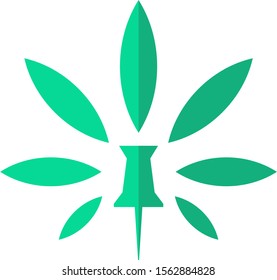 Push pin combined with abstract representation of marijuana leaf which could represents important information regarding marijuana business