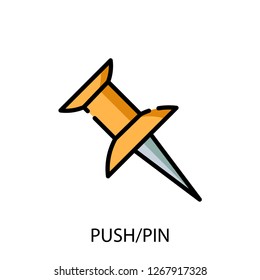 Push pin concept line icon. Simple element illustration. Push pin concept outline symbol design. Can be used for web and mobile UI/UX . Modern vector style. 