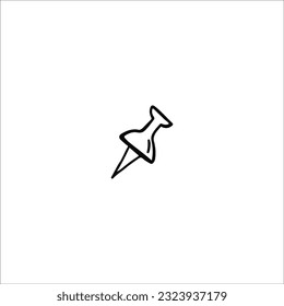 Push pin or drawing pin in outline sketch style, hand drawn vector illustration isolated on white background. Stationery element with needle.