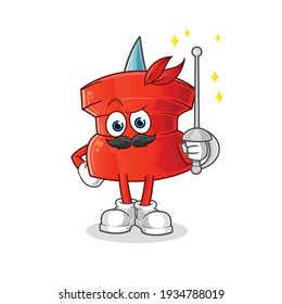 push pin fencer character. cartoon mascot vector