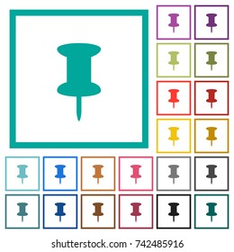Push pin flat color icons with quadrant frames on white background