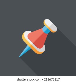 push pin flat icon with long shadow,eps10