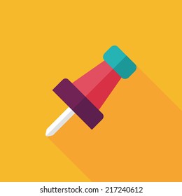 push pin flat icon with long shadow,eps10