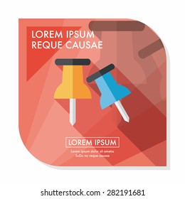 push pin flat icon with long shadow,eps10