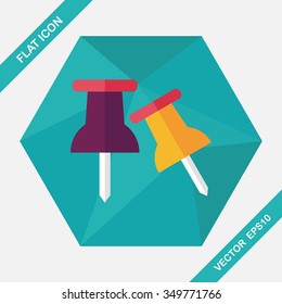 push pin flat icon with long shadow,eps10