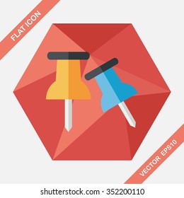 push pin flat icon with long shadow,eps10