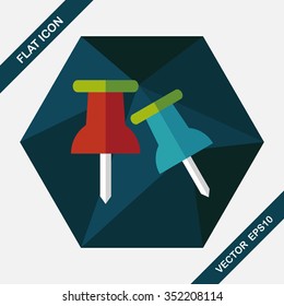 push pin flat icon with long shadow,eps10