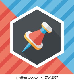 push pin flat icon with long shadow,eps10