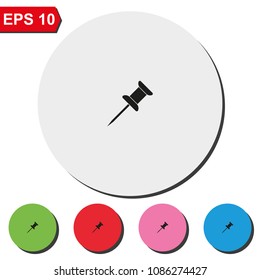 Push pin flat round colorful vector icon.