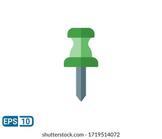 Push pin flat style icon icon, pictogram isolated on white background. Editable color. EPS 10