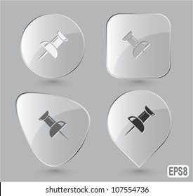 Push pin. Glass buttons. Vector illustration.