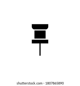 Push Pin Icon in black flat glyph, filled style isolated on white background