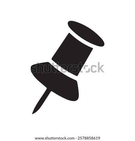 Push pin icon in black and red color solid outline flat style. social media, Instagram pin icon. needle, pinned, attach, and note symbol. outlined, flat, vector icon, thumbstick, Paperclip