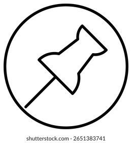 Icono de pin de empuje Vector de signo plano de contorno blanco y negro