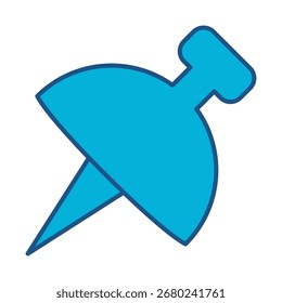 Push Pin Icon In Blue Monochrome Flat Design, Vector Illustration