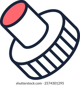 Push pin icon featuring a red tip and a striped base, symbolizing stationery and office supplies, ideal for graphic design projects related to organization, notes, and reminders