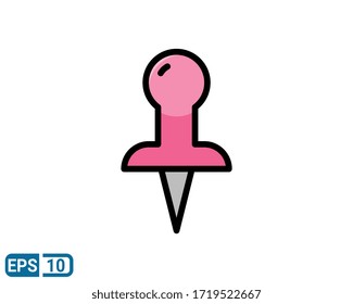 Push pin icon in filled line style isolated on white background. EPS 10