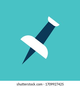 push pin icon flat design on blue background