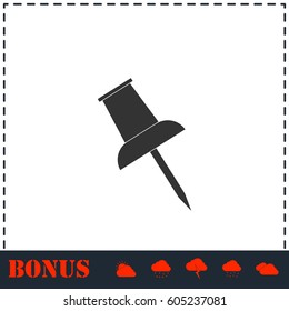 Push pin icon flat. Simple vector symbol and bonus icon