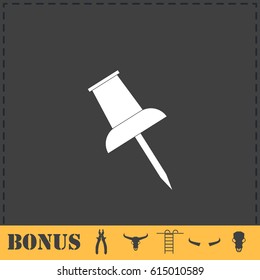Push pin icon flat. Simple vector symbol and bonus icon