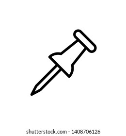 Push pin icon flat style. Vector isolated design element.