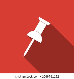 Push pin icon isolated with long shadow. Thumbtacks sign. Flat design. Vector Illustration