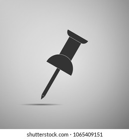 Push pin icon isolated on grey background. Thumbtacks sign. Flat design. Vector Illustration