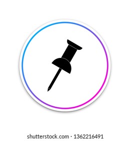 Push pin icon isolated on white background. Thumbtacks sign. Circle white button. Vector Illustration