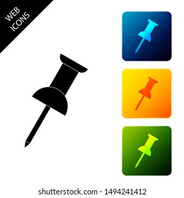 Push pin icon isolated. Thumbtacks sign. Set icons colorful square buttons. Vector Illustration