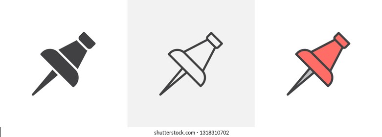 Push pin icon. Line, glyph and filled outline colorful version, thumbtack outline and filled vector sign. Symbol, logo illustration. Different style icons set. Pixel perfect vector graphics