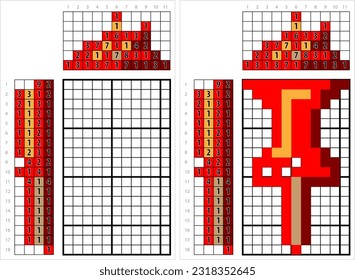 Push Pin Icon Nonogram Pixel Art, Drawing Pin Icon, Thumb Tack Vector Art Illustration, Logic Puzzle Game Griddlers, Pic-A-Pix, Picture Paint By Numbers, Picross