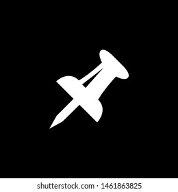 Push Pin Icon On Black Background. Black Flat Style Vector Illustration.
